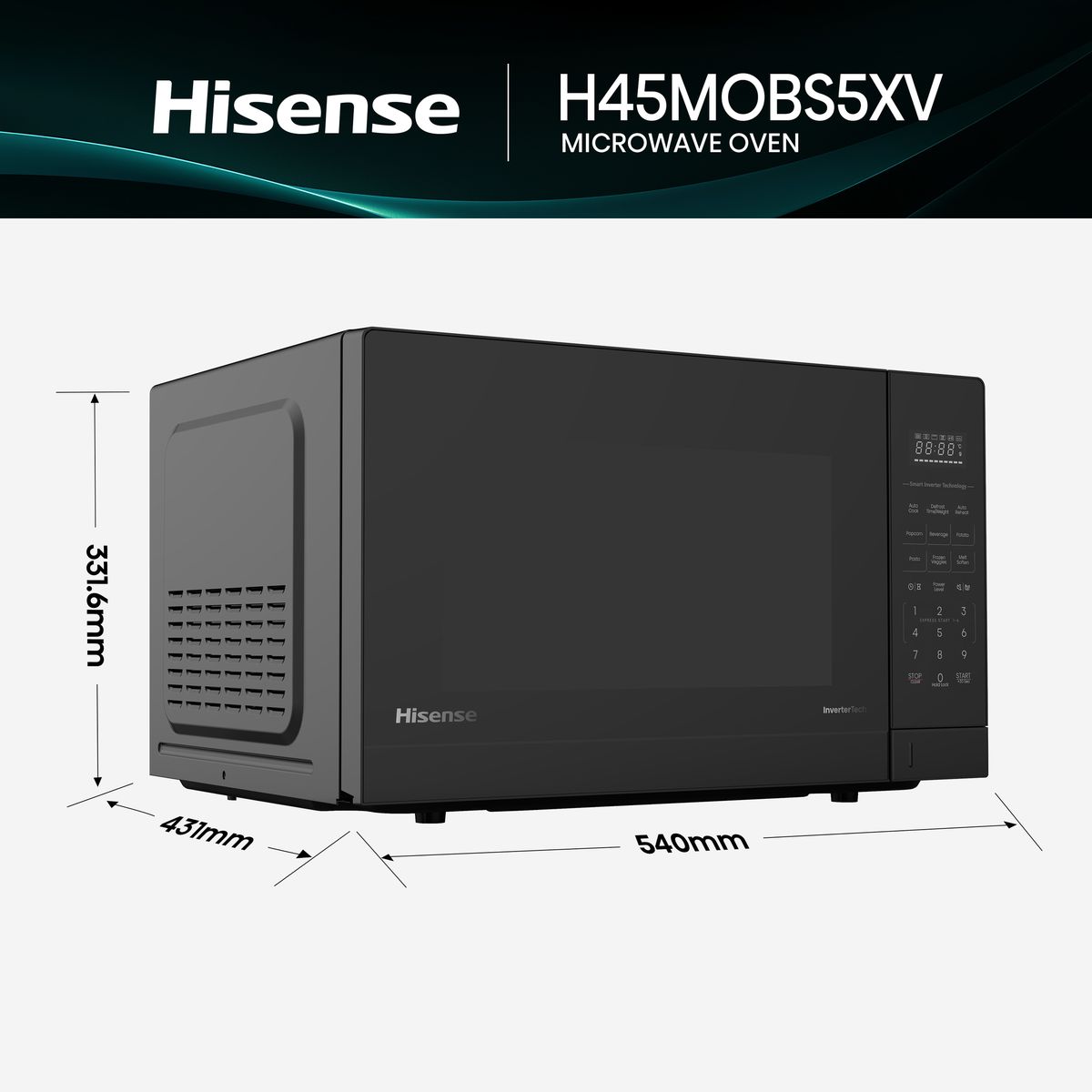 Hisense H45MOBS5XV | 45L Inverter Black Microwave
