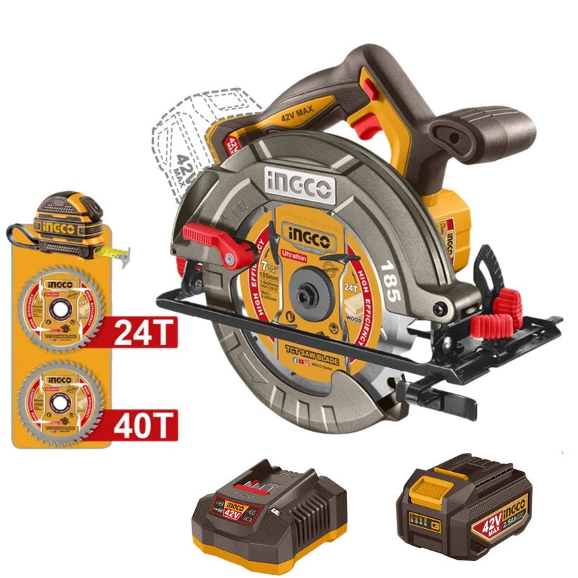 INGCO 42V Max Industrial Brushless 185 mm Circular Saw Kit (CSLI4218511)