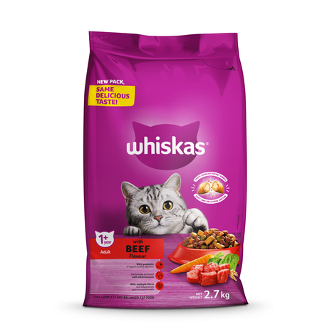 Whiskas Dry Adult Food Beef 2.7kg