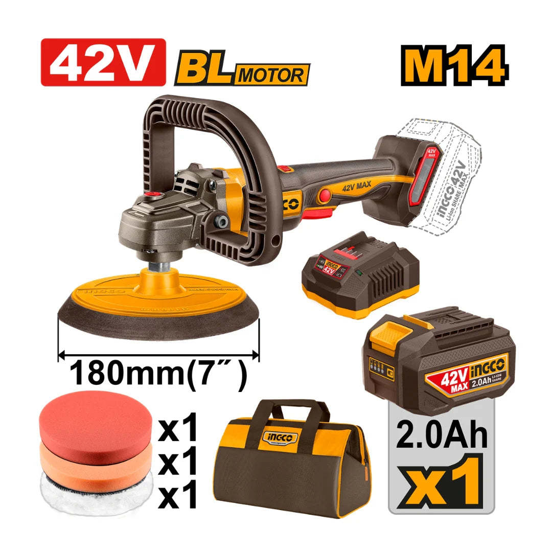 INGCO 42V Max Industrial Brushless 180 mm Cordless Polisher Kit (APLI42181)