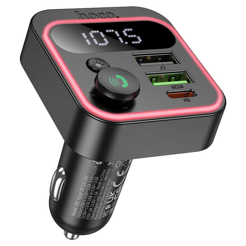 Hoco E85 Dual Port Car Charger & Bluetooth FM Transmitter (38W)