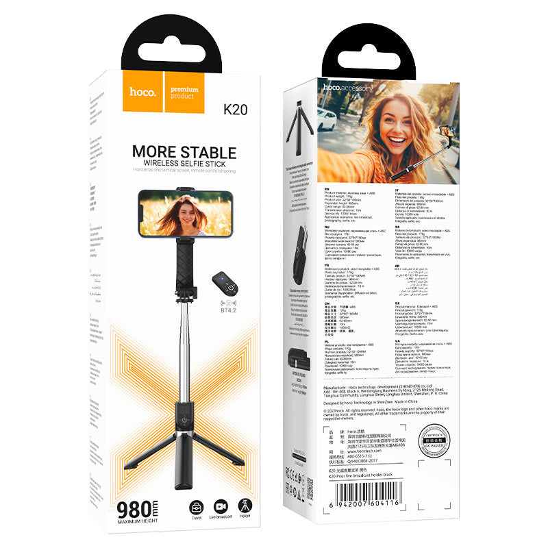 Hoco K20 Wireless Selfie Stick/Tabletop Phone Holder (980mm)