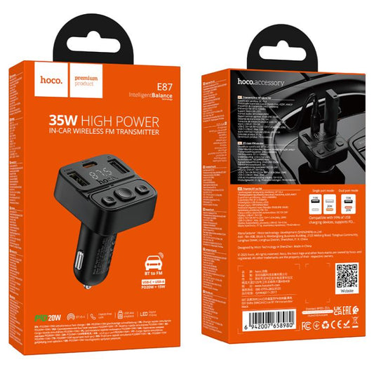 Hoco E87 Three Port Charger & Bluetooth FM Transmitter
