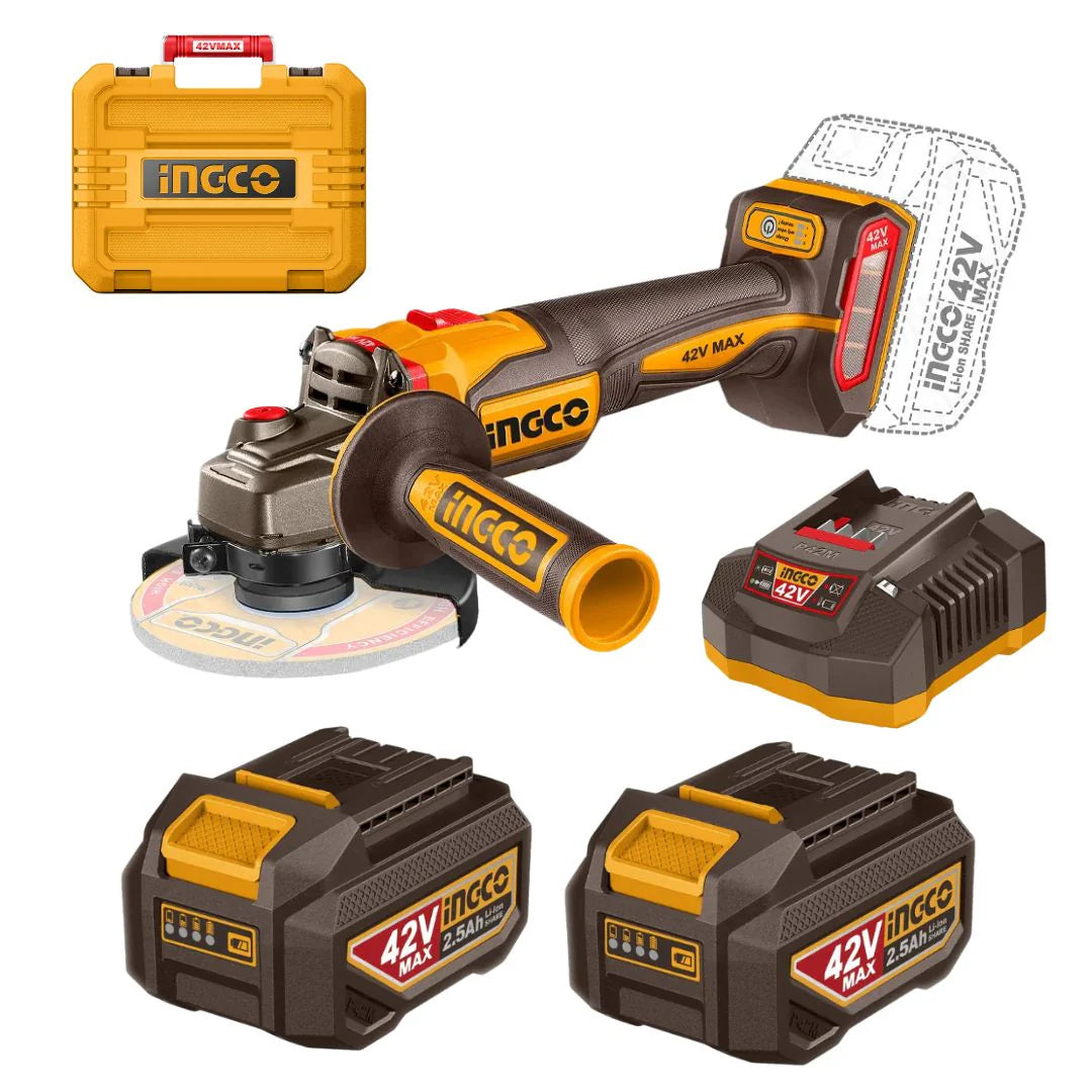 INGCO 42V Max Industrial Brushless 115 mm Angle Grinder Kit (CAGLI4108112)