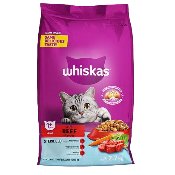 Whiskas Dry Adult Food Sterilized Beef 2.7kg