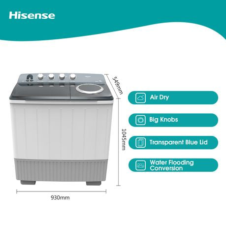 Hisense WSDE163 | 16/7.5KG Washing Machine Twin Tub