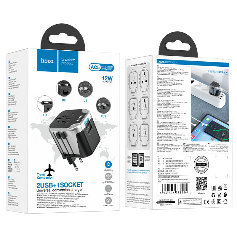 Hoco AC5 Wall Charger with Plug Converter
