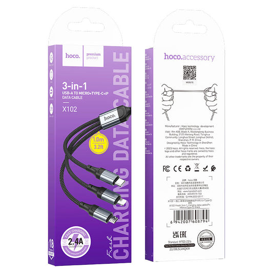 Hoco X102 3 in 1 Charging Cable (1m)