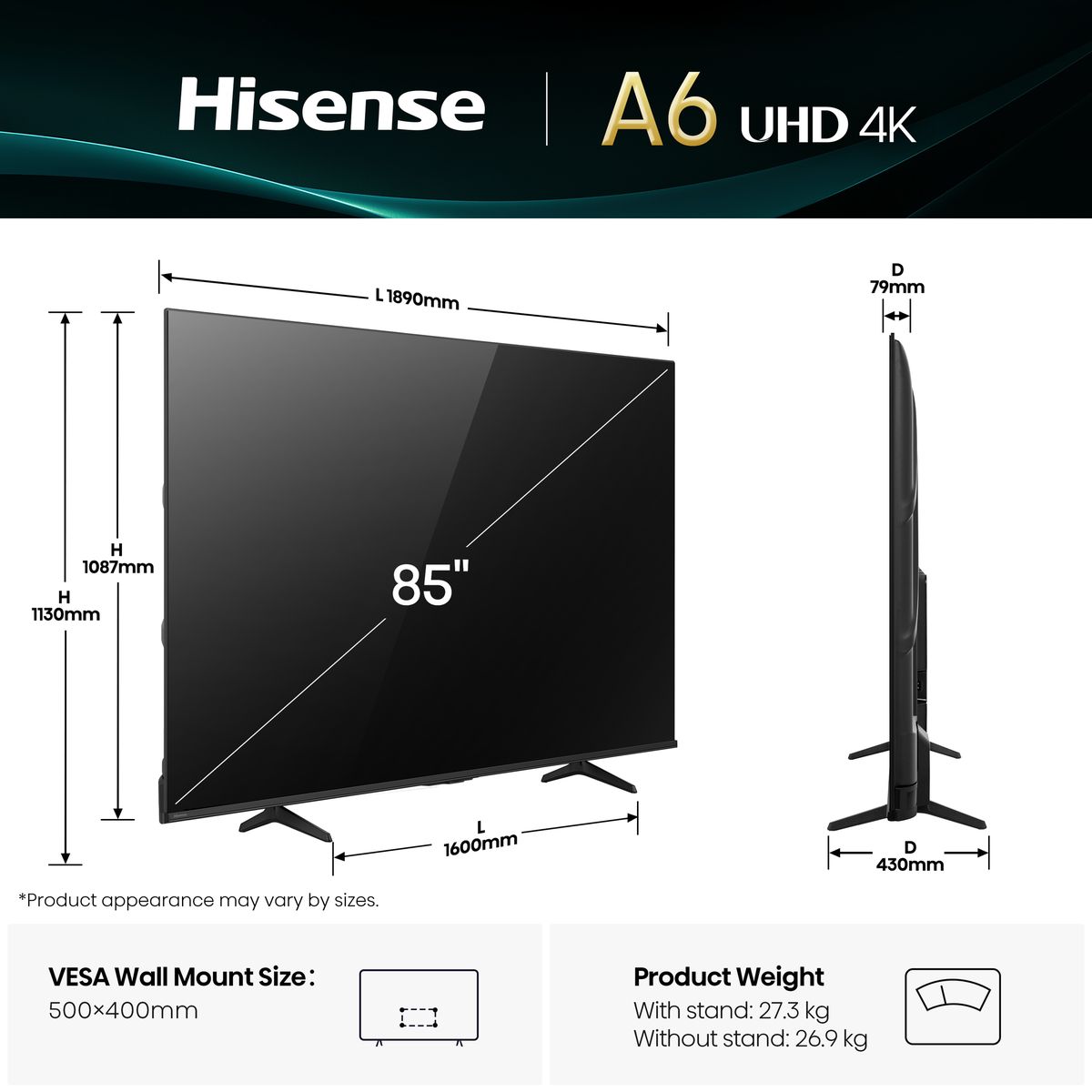Hisense 85A6Q | 85″ UHD 4K VIDAA Smart TV