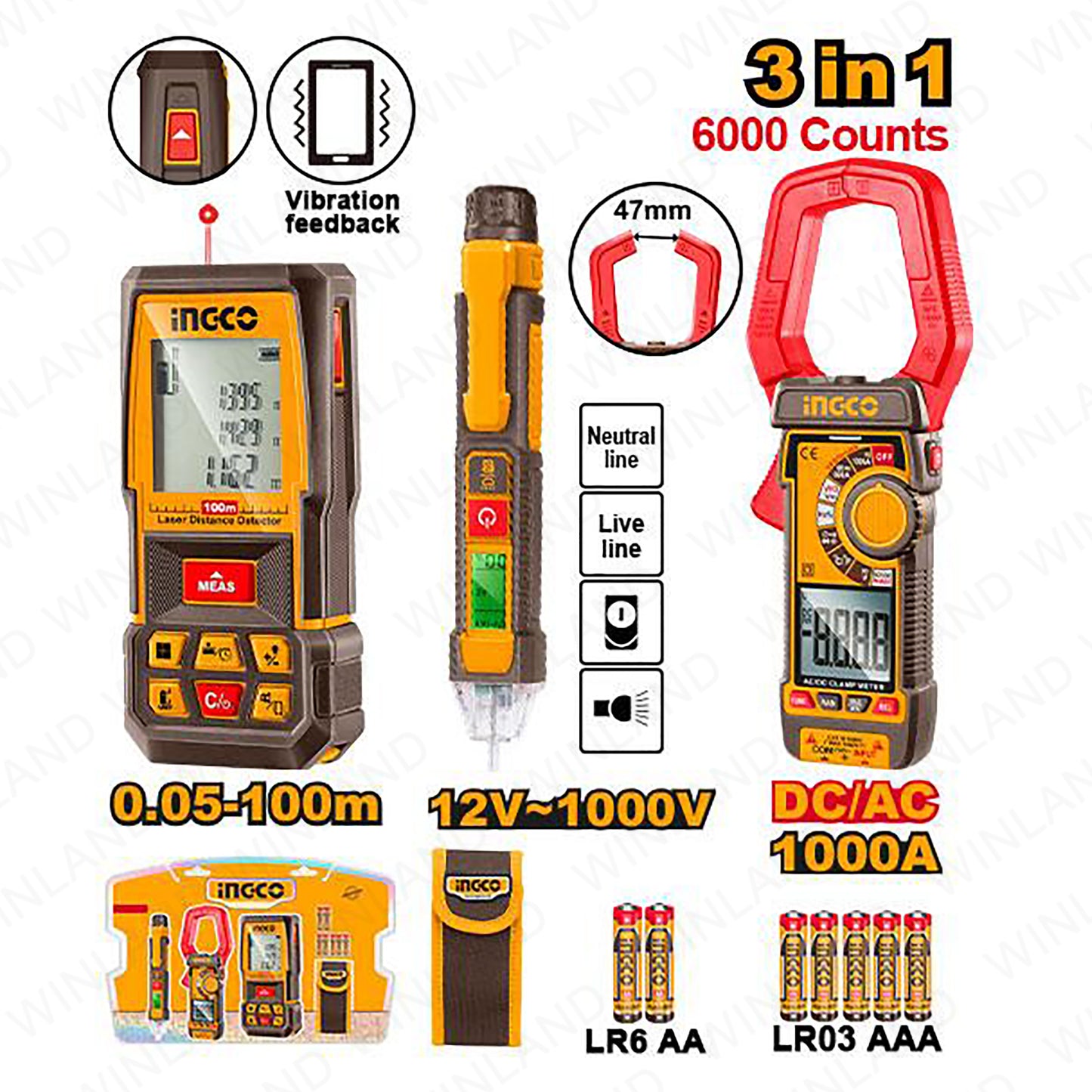INGCO Laser Distance & Electrical Diagnostics 3-Piece Combo Kit (HLDD241202)