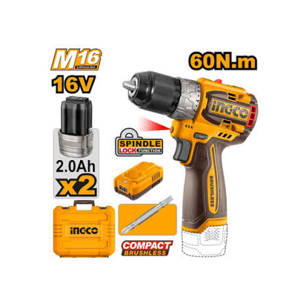 INGCO 16V Compact Brushless Cordless Drill (CDLI16682)