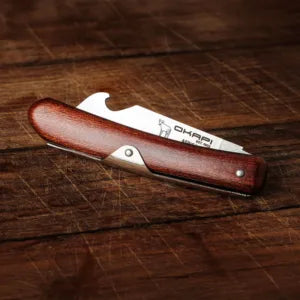 Okapi FG02585 Biltong & Beer Knife (Wood Veneer Handle)